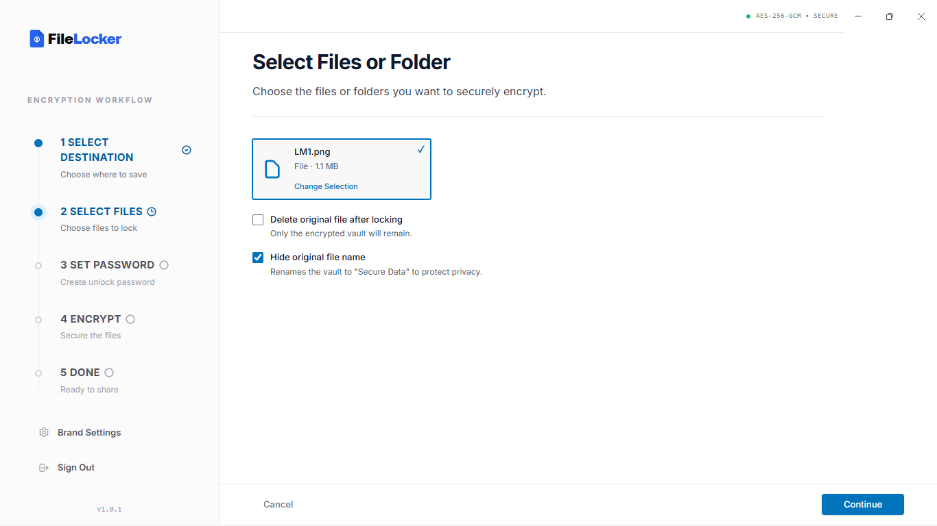 FileLocker file selection screen for consultants